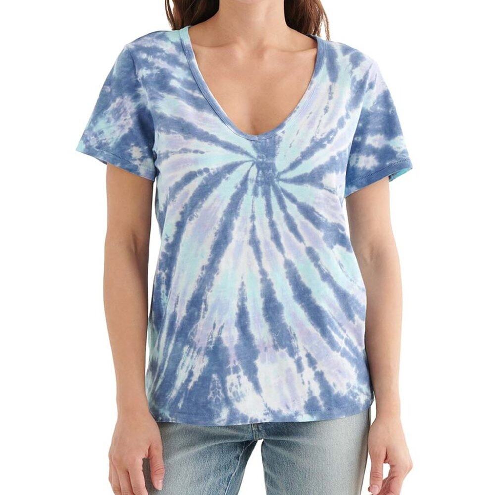 Lucky Brand Purple & Light Blue Tie-Dye V-Neck Tee Size Small